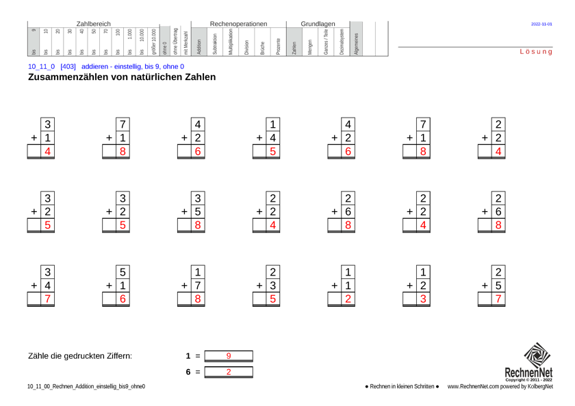 Lösung: 10_11_0 Rechnen Addition einstellig bis9 ohne0